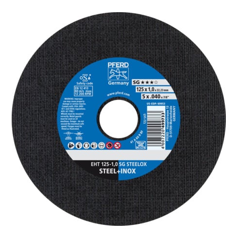 PFERD TOOLS Trennscheibe EHT 125x1,0x22,23 mm gerade Leistungslinie SG STEELOX für Stahl/Edelstahl (5)