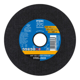 PFERD TOOLS Trennscheibe EHT 125x1,0x22,23 mm gerade Universallinie PSF STEELOX für Stahl/Edelstahl (10)