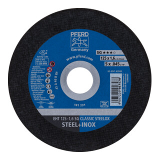 PFERD TOOLS Trennscheibe EHT 125x1,6x22,23 mm gerade Leistungslinie SG CLASSIC STEELOX für Stahl/VA