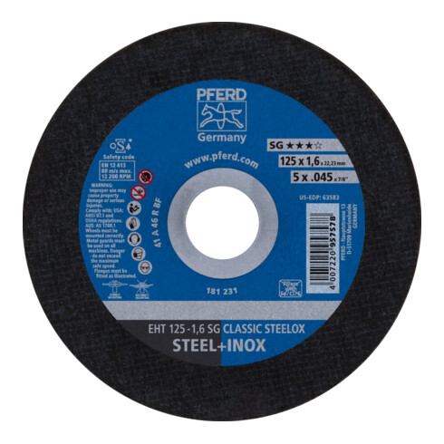 PFERD TOOLS Trennscheibe EHT 125x1,6x22,23 mm gerade Leistungslinie SG CLASSIC STEELOX für Stahl/VA