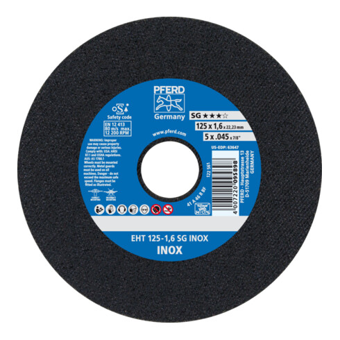 PFERD TOOLS Trennscheibe EHT 125x1,6x22,23 mm gerade Leistungslinie SG INOX für Edelstahl