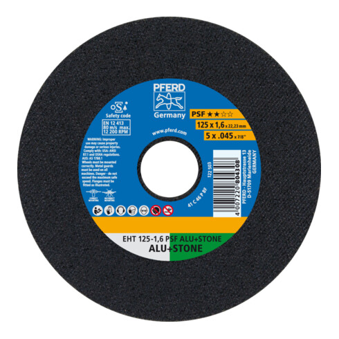 PFERD TOOLS Trennscheibe EHT 125x1,6x22,23 mm gerade Uni.-Linie PSF ALU+STONE für Alu/NE-Met./Stein/PVC