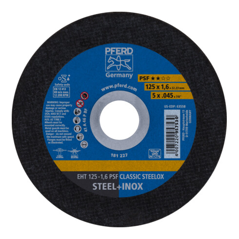 PFERD TOOLS Trennscheibe EHT 125x1,6x22,23 mm gerade Universallinie PSF CLASSIC STEELOX für Stahl/VA