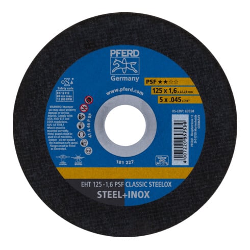 PFERD TOOLS Trennscheibe EHT 125x1,6x22,23 mm gerade Universallinie PSF CLASSIC STEELOX für Stahl/VA