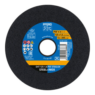 PFERD TOOLS Trennscheibe EHT 125x1,6x22,23 mm gerade Universallinie PSF STEELOX für Stahl/Edelstahl