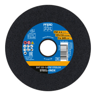PFERD TOOLS Trennscheibe EHT 125x1,6x22,23 mm gerade Universallinie PSF STEELOX für Stahl/Edelstahl