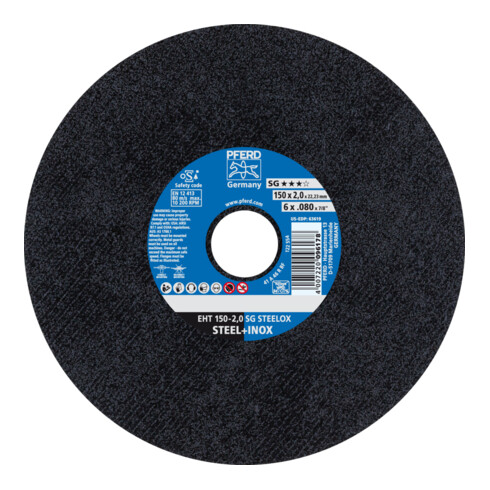 PFERD TOOLS Trennscheibe EHT 150x2,0x22,23 mm gerade Leistungslinie SG STEELOX für Stahl/Edelstahl