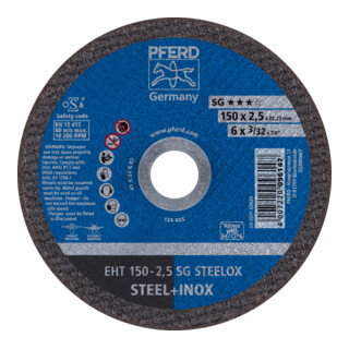 PFERD TOOLS Trennscheibe EHT 150x2,5x22,23 mm gerade Leistungslinie SG STEELOX für Stahl/Edelstahl
