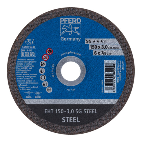 PFERD TOOLS Trennscheibe EHT 150x3,0x22,23 mm gerade Leistungslinie SG STEEL für Stahl