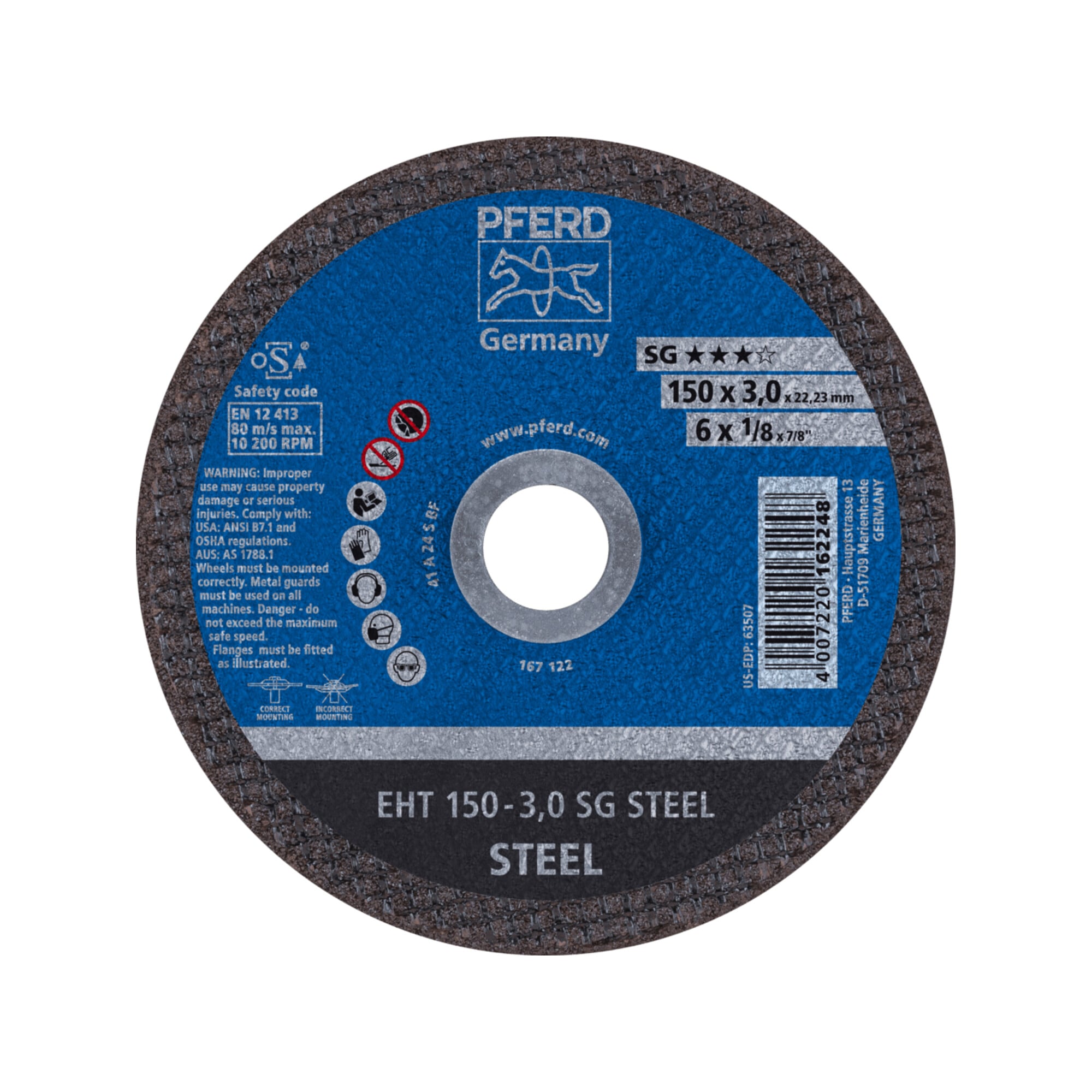 PFERD TOOLS Trennscheibe EHT 150x3,0x22,23 mm gerade Leistungslinie SG STEEL für Stahl