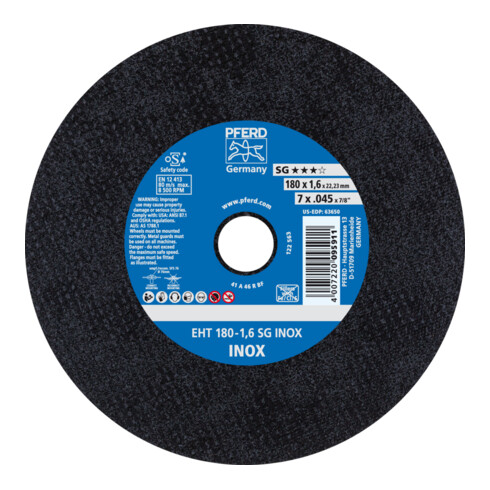 PFERD TOOLS Trennscheibe EHT 180x1,6x22,23 mm gerade Leistungslinie SG INOX für Edelstahl