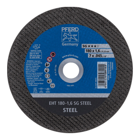 PFERD TOOLS Trennscheibe EHT 180x1,6x22,23 mm gerade Leistungslinie SG STEEL für Stahl
