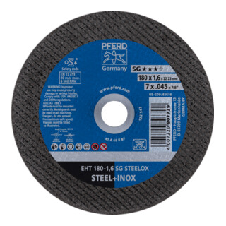 PFERD TOOLS Trennscheibe EHT 180x1,6x22,23 mm gerade Leistungslinie SG STEELOX für Stahl/Edelstahl