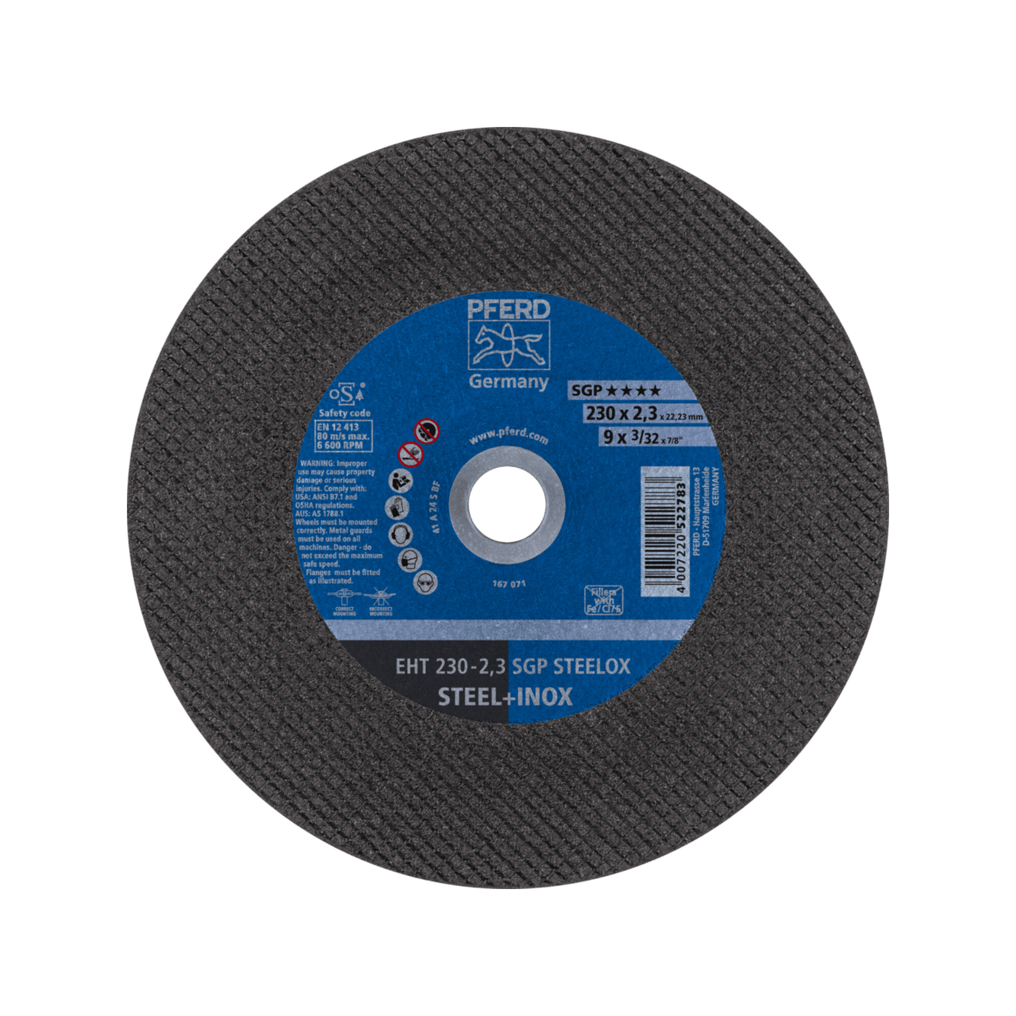 PFERD TOOLS Trennscheibe EHT 230x2,3x22,23 mm gerade Speziallinie SGP STEELOX für Stahl/Edelstahl