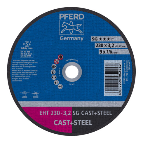 PFERD TOOLS Trennscheibe EHT 230x3,2x22,23 mm gerade Leistungslinie SG CAST+STEEL für Guss/Stahl