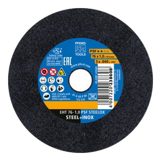 PFERD TOOLS Trennscheibe EHT 76x1,0x10mm gerade Universallinie PSF STEELOX für Stahl/Edelstahl
