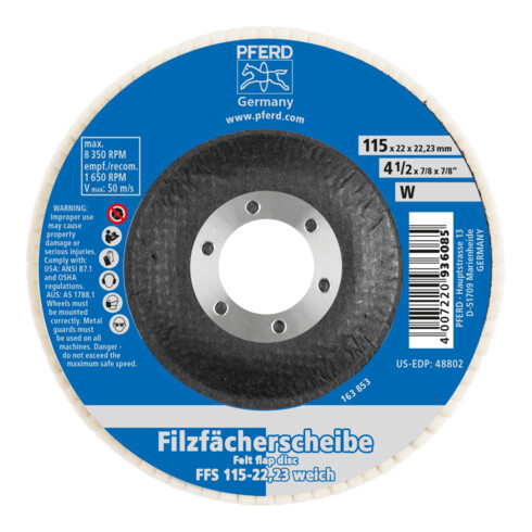 PFERD TOOLS weiche Filzfächerscheibe FFS Ø 115 mm Bohrung 22,23 für Polierarbeiten mit Winkelschleifer
