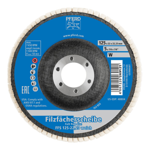 PFERD TOOLS weiche Filzfächerscheibe FFS Ø 125 mm Bohrung 22,23 mm für Polierarbeiten mit Winkelschleifer