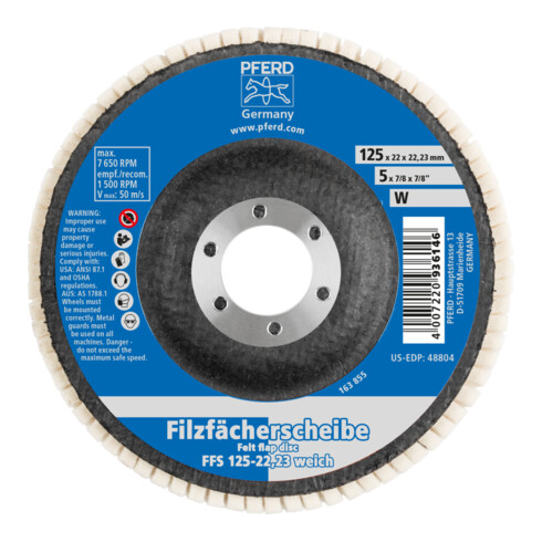 PFERD TOOLS weiche Filzfächerscheibe FFS Ø 125 mm Bohrung 22,23 mm für Polierarbeiten mit Winkelschleifer