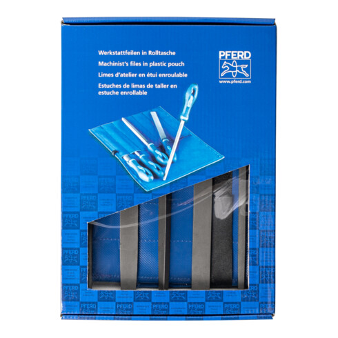 PFERD TOOLS Werkstattfeilen-Set WRU 5-tlg. in Rolltasche 200mm Hieb 3 für Feinbearbeitung, Schlichten