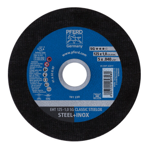 PFERD Trennscheibe EHT 125x1,0x22,23 mm gerade Leistungslinie SG CLASSIC STEELOX für Stahl/VA