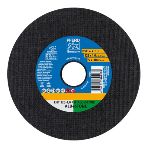 PFERD Trennscheibe EHT 125x1,0x22,23 mm gerade Uni.-Linie PSF ALU+STONE für Alu/NE-Met./Stein/PVC (10)