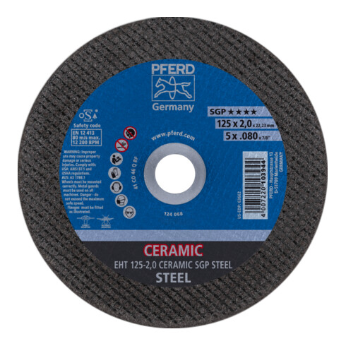 PFERD Trennscheibe EHT 125x2,0x22,23 mm gerade CERAMIC Speziallinie SGP STEEL für Stahl