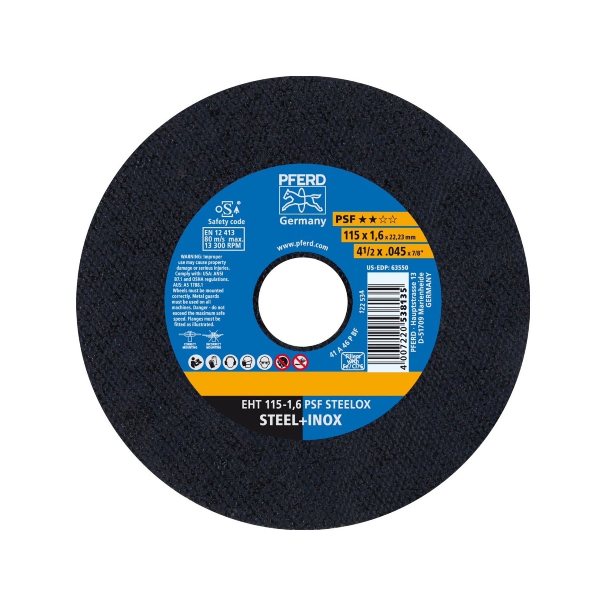 Pferd Trennscheibe gerade A46PPFS-INOX 115x1,6mm