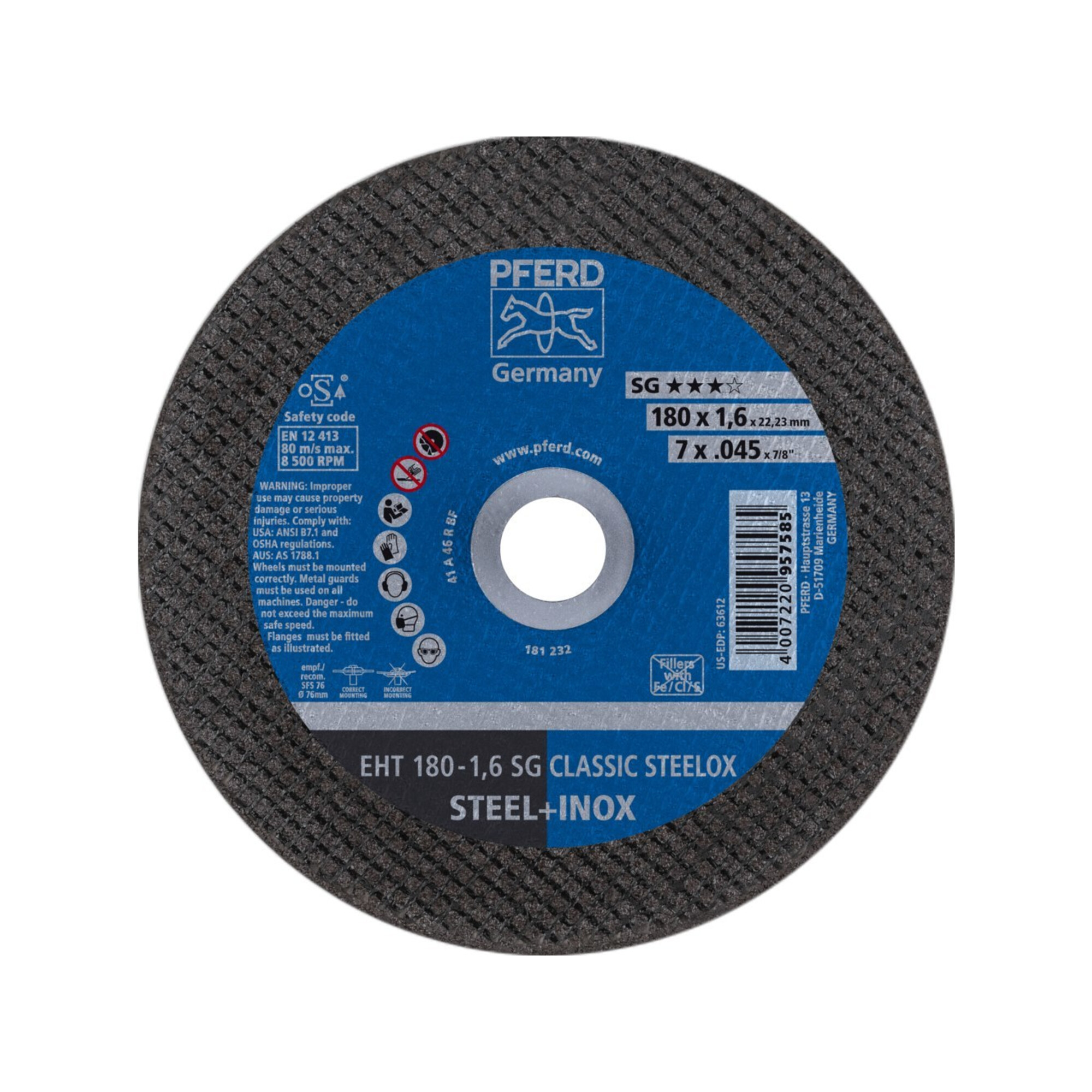 Pferd Trennscheibe gerade A46QSG-INOX 180x1,6mm