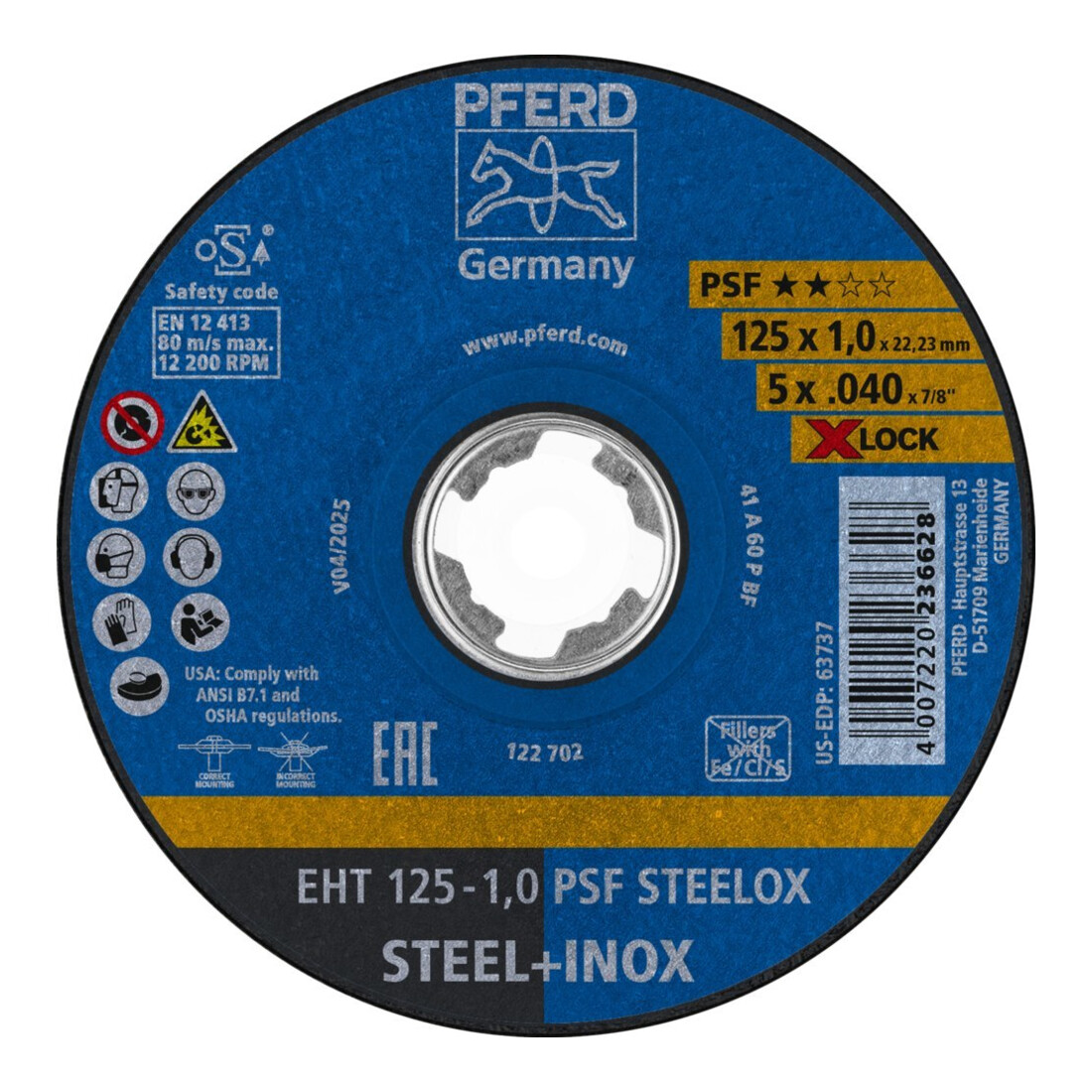 Pferd Trennscheibe PSF X-LOCK STEELOX 125x1mm