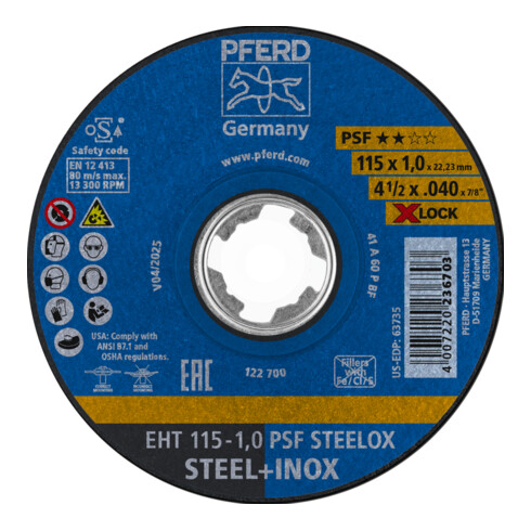 PFERD Trennscheibe EHT 115-1,0 PSF STEELOX/X-LOCK