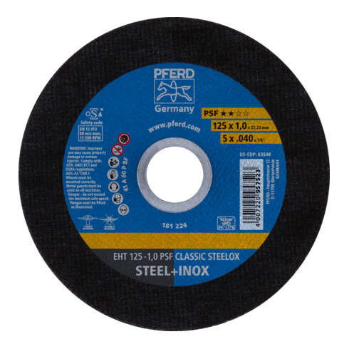 PFERD Trennscheibe EHT 125x1,0x22,23 mm gerade Universallinie PSF CLASSIC STEELOX für Stahl/VA