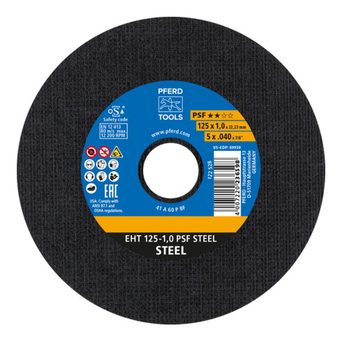 PFERD TOOLS Trennscheibe EHT 125x1,0x22,23 mm gerade Universallinie PSF STEEL für Stahl