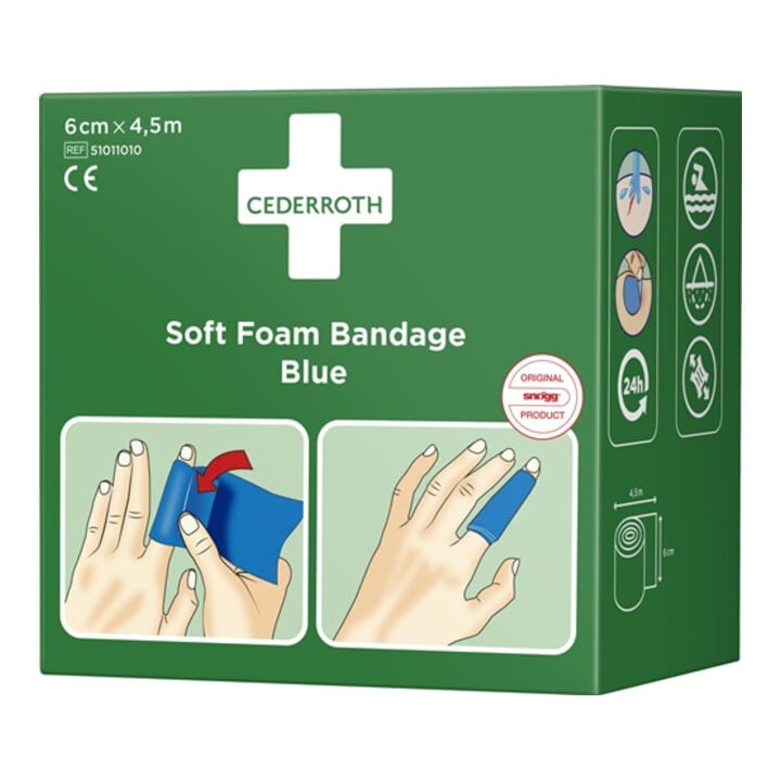 Pflaster u.Bandage Soft Foam selbsthaftend elastisch,blau Rl.6cmx4,5m CEDERROTH