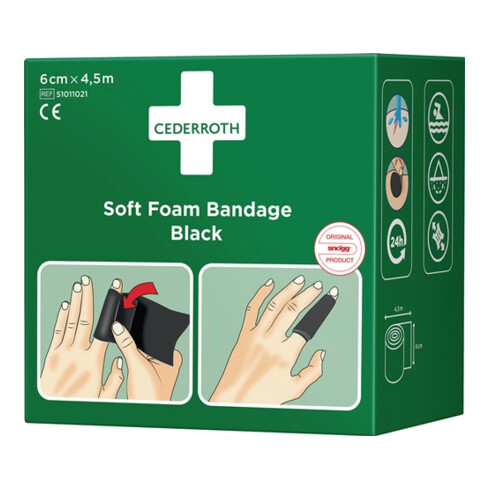 Pflaster u.Bandage Soft Foam selbsthaftend elastisch,schw. Rl.6cmx4,5m CEDERROTH