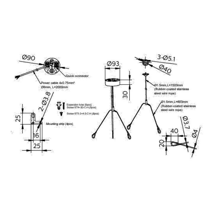 Philips Leuchten Set de suspension à câble 4 conducteurs RC159Z