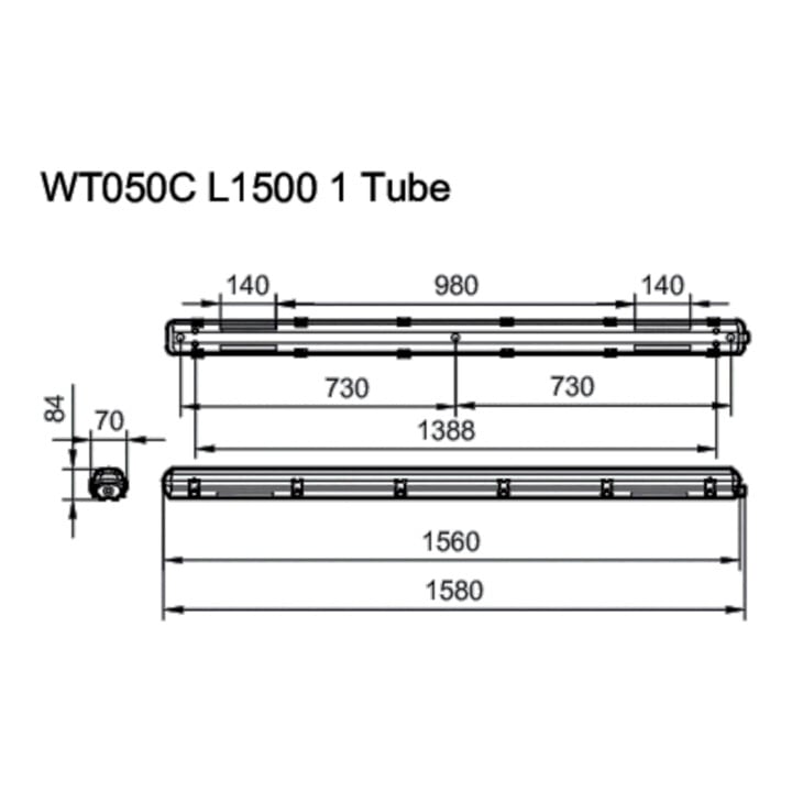 Philips Lighting Feuchtraumleuchte f. 1 LED-Tube WT050C 1xTLED L1500