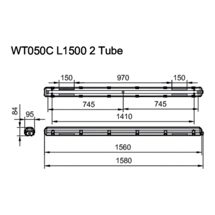 Philips Lighting Feuchtraumleuchte f. 2 LED-Tubes WT050C 2xTLED L1500