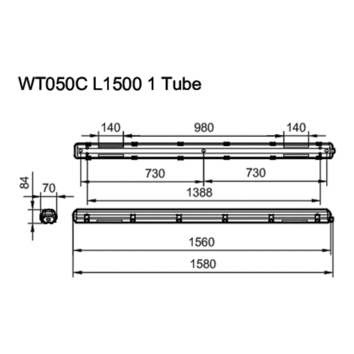 Philips Lighting Luminaire pour pièce humide pour 1 tube LED WT050C 1xTLED L1500