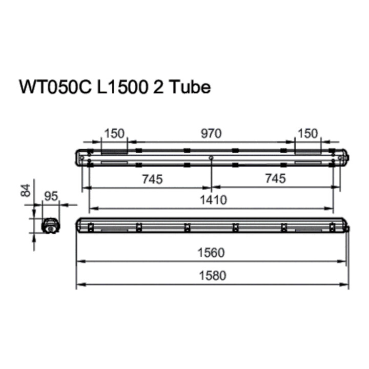 Philips Lighting Luminaire pour pièces humides pour 2 tubes LED WT050C 2xTLED L1500
