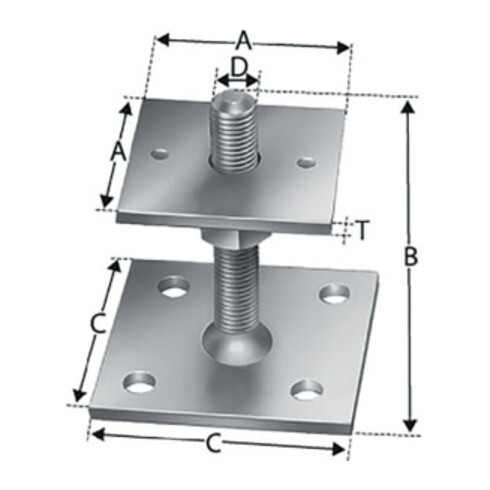 Pied de support ETA 07/0285 Type PPB70G Longueur 105mm Largeur 70mm Epaisseur 6mm galvanisé à chaud