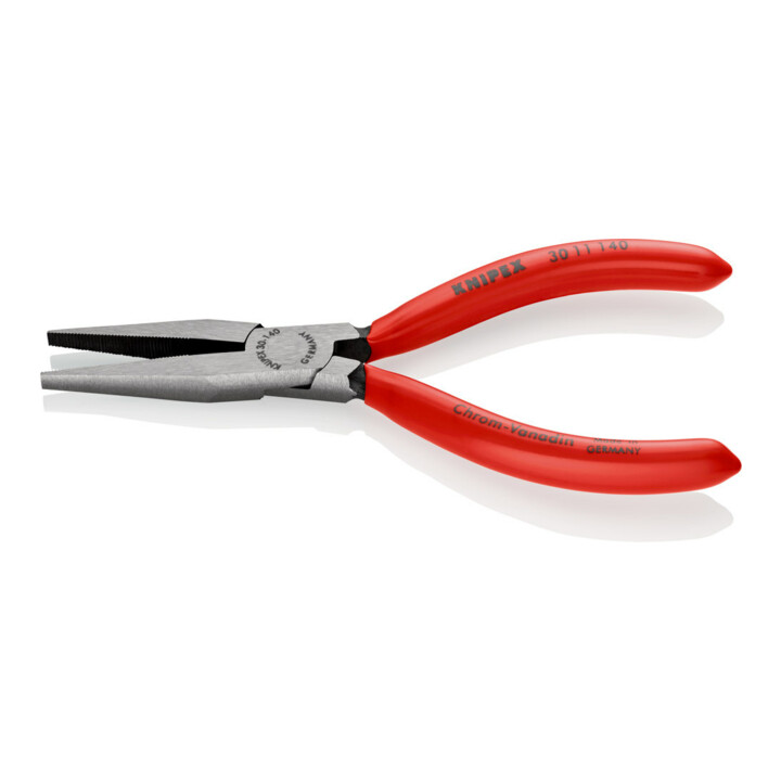 Pince à becs longs L. totale 140 mm forme 1 tête polie longue, plat revêtement e