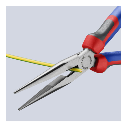 Pince à becs plats, ronds L. 200 mm poli droit gaines bicomposant KNIPEX