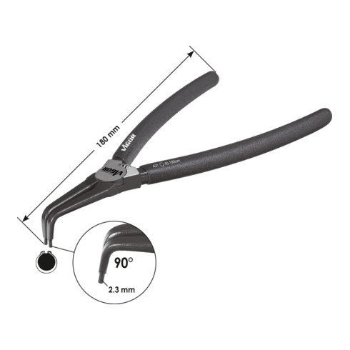 Pince VIGOR coudée pour circlips longueur totale : 180 mm