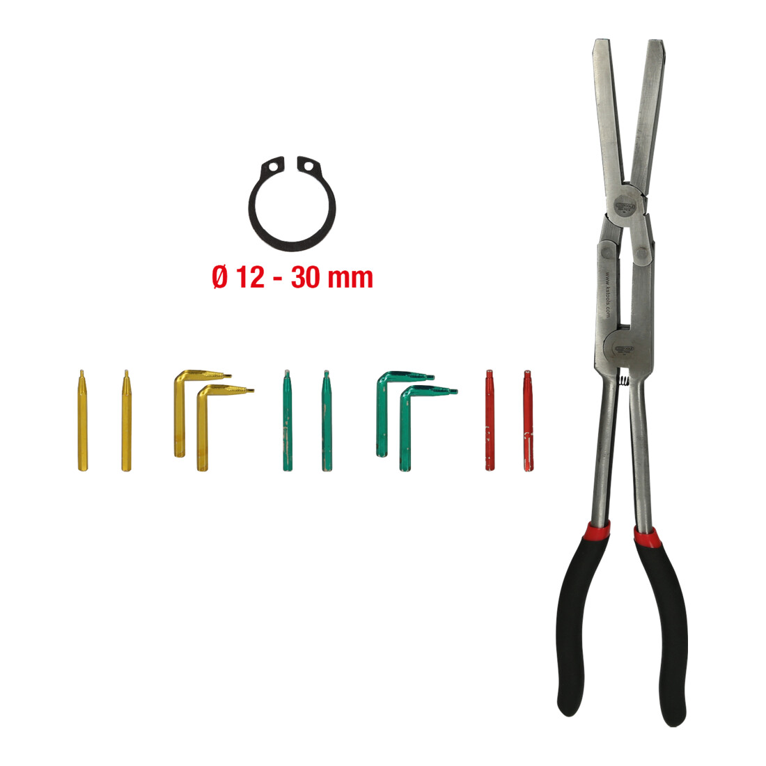 Pince à double articulation KS Tools pour circlip extérieur avec embouts interchangeables