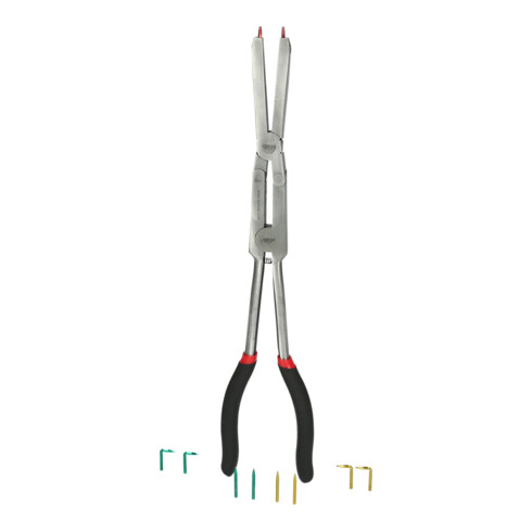 Pince à double articulation KS Tools pour circlip extérieur avec embouts interchangeables