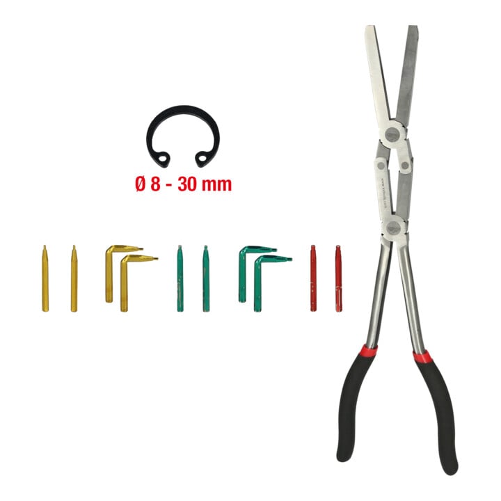 Pince à double articulation KS Tools pour circlip intérieur avec embouts interchangeables