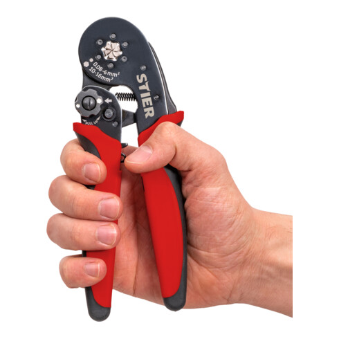 Pince à sertir pour embouts de câbles STIER, sertissage hexagonal 16 mm²