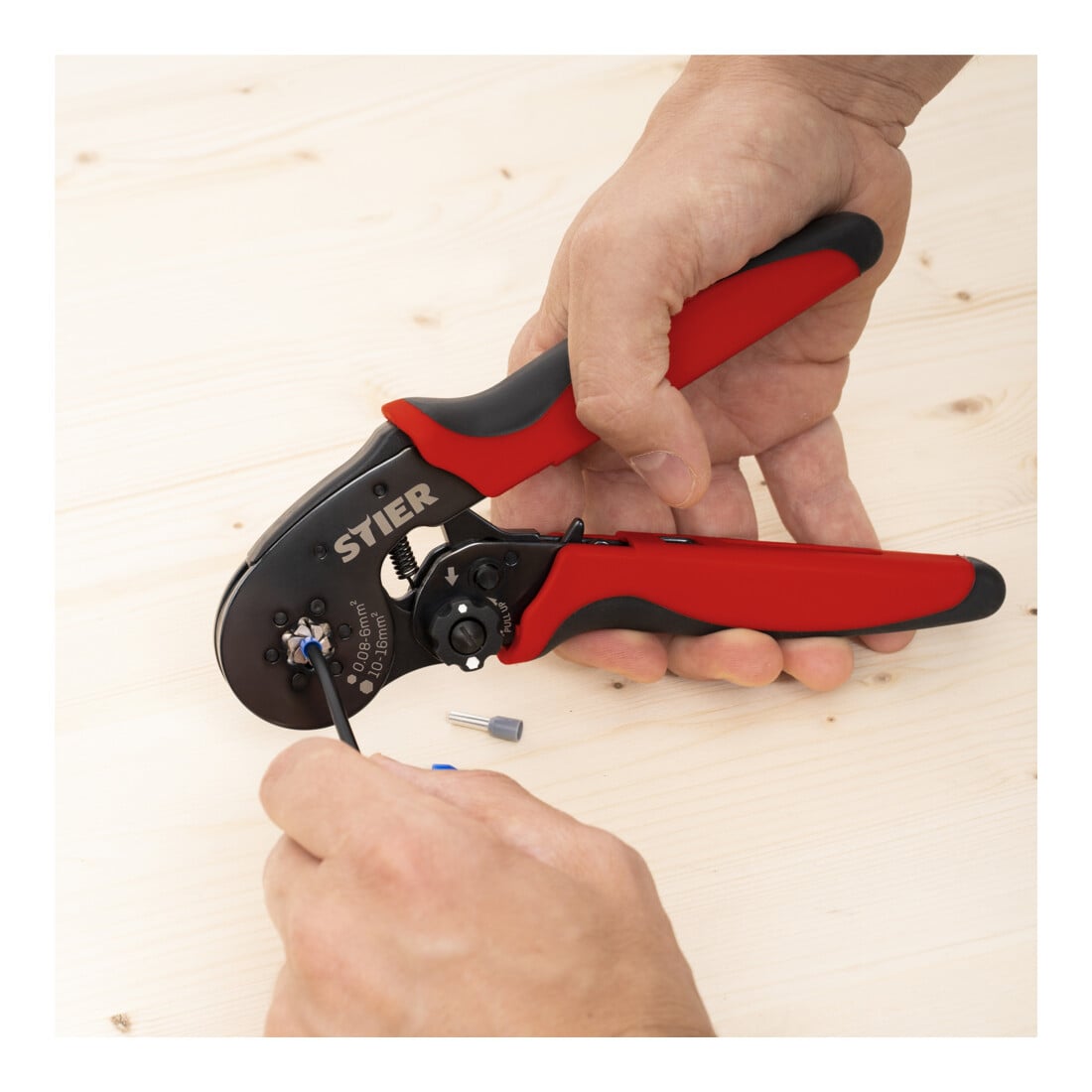 Pince à sertir pour embouts de câbles STIER, sertissage hexagonal 16 mm²