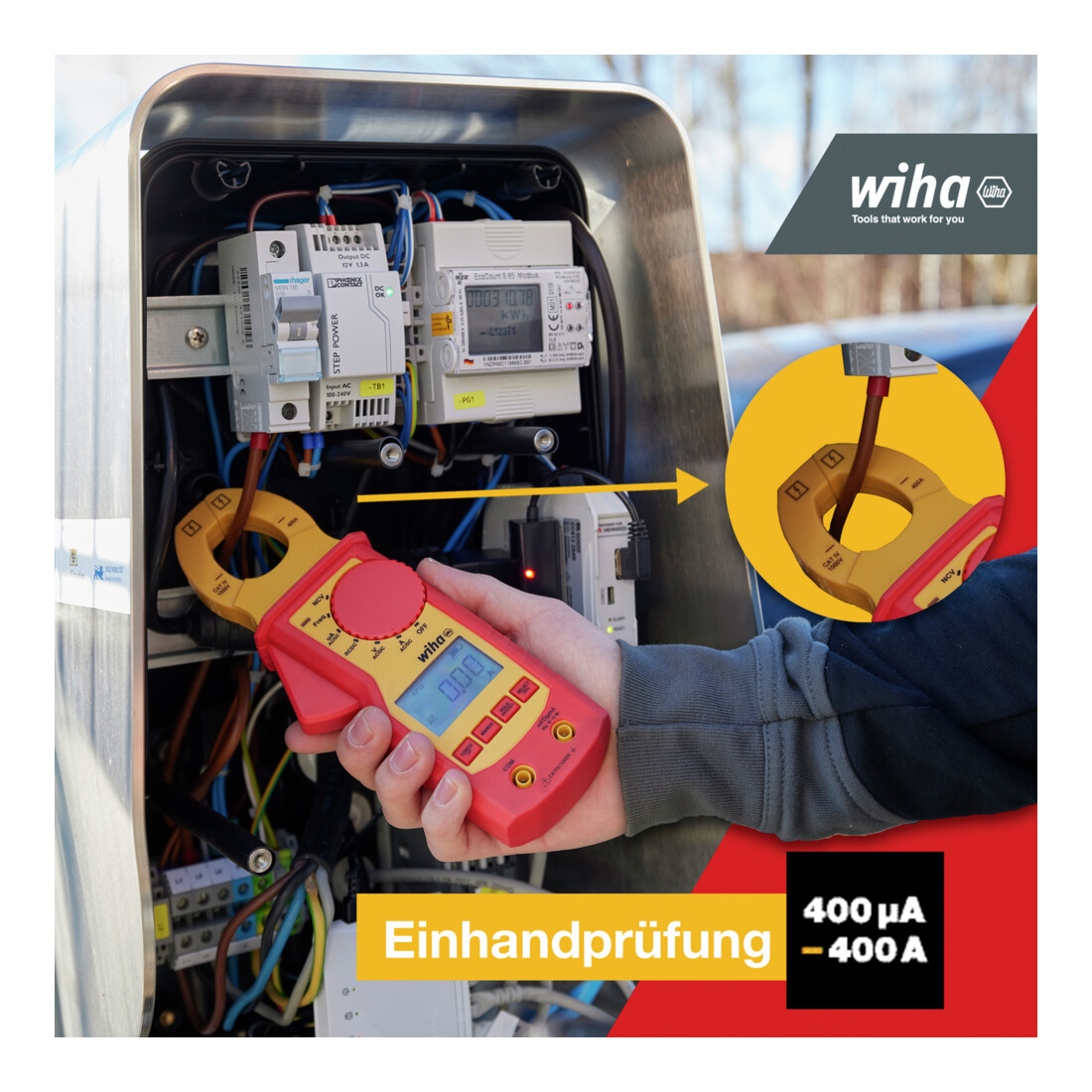Pince de courant Wiha jusqu'à 1 000 V CA, CAT IV 2 piles AAA incluses